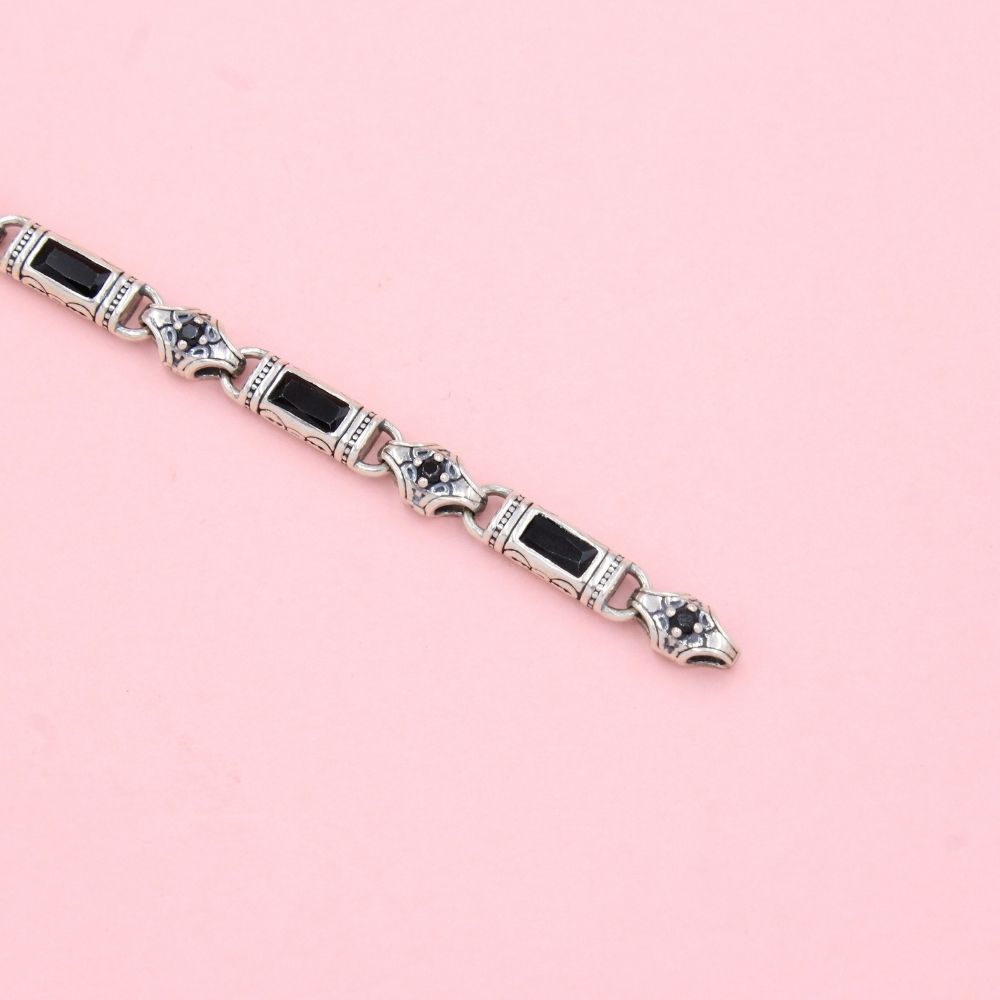 Pulsera de Plata .925 Diseño Hueco Rodizado con Incrustación de Ónix mod. 1341