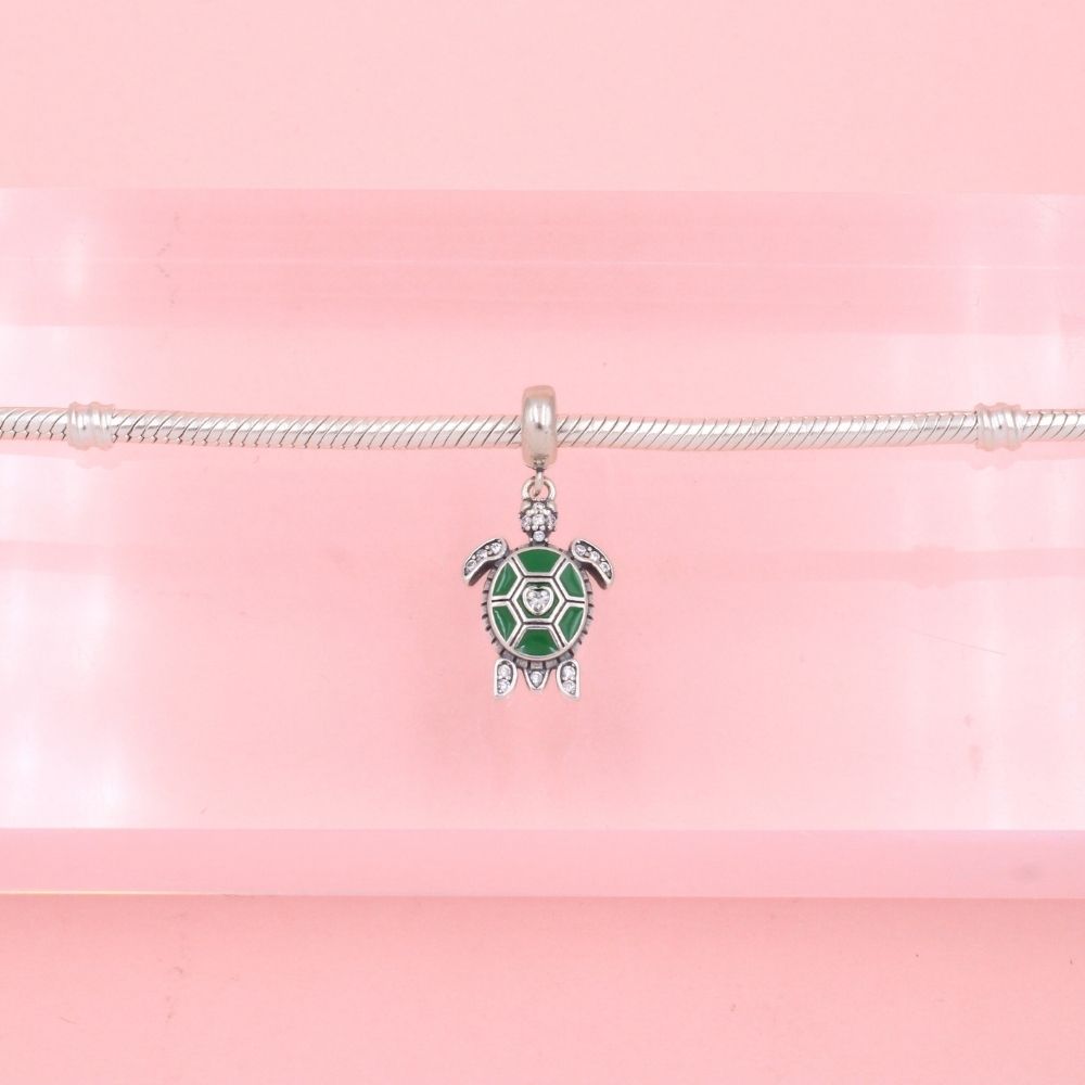 Charm de Plata .925 Tortuga de Esmalte Verde e Incrustada con Zirconias mod. 1308