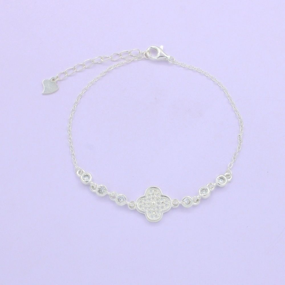 Pulsera de Plata .925 Diseño de Tréboles con Ónix Azul mod. 1041