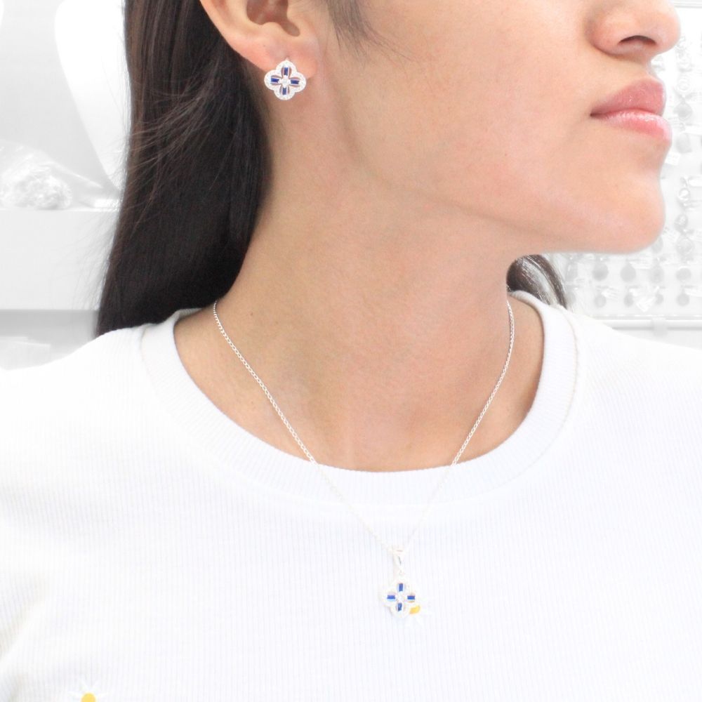 Coordinado de Plata .925 Flor de Cruz Incrustada de Zirconias mod. 1065