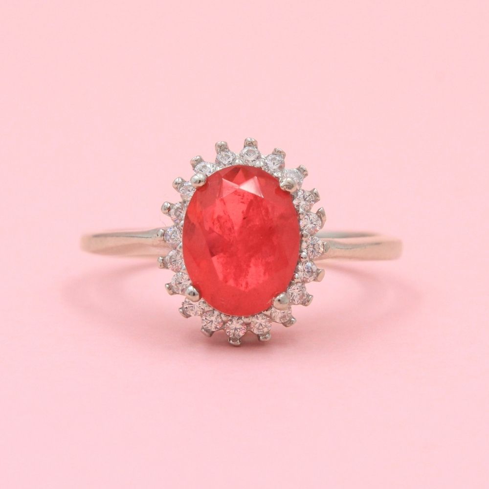 Anillo Especial con Zirconia Oval de Color Rosa Rodonita mod. 0715
