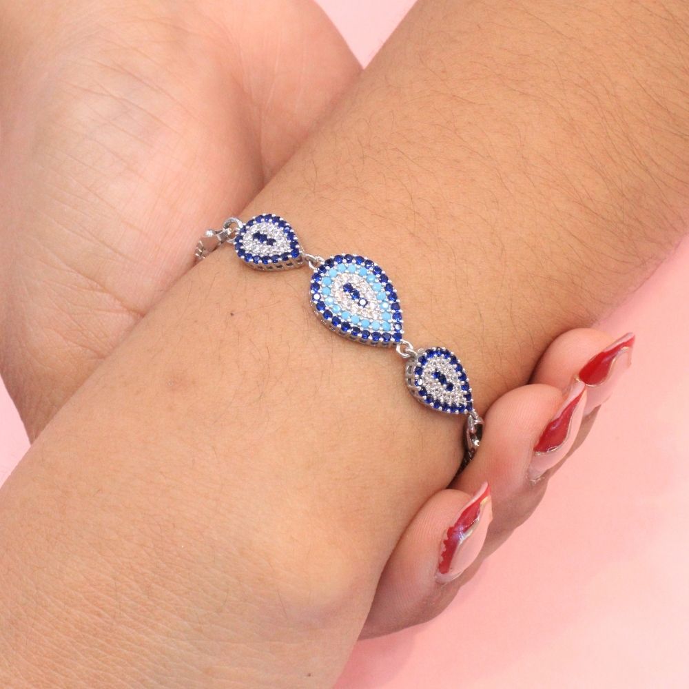 Pulsera de Plata .925 con Ojo Turco en Gota con Zirconias mod. 0985