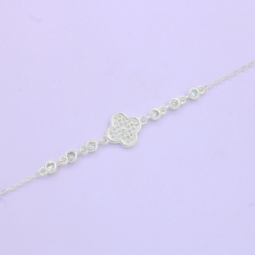 Pulsera de Plata .925 Diseño de Tréboles con Ónix Azul mod. 1041