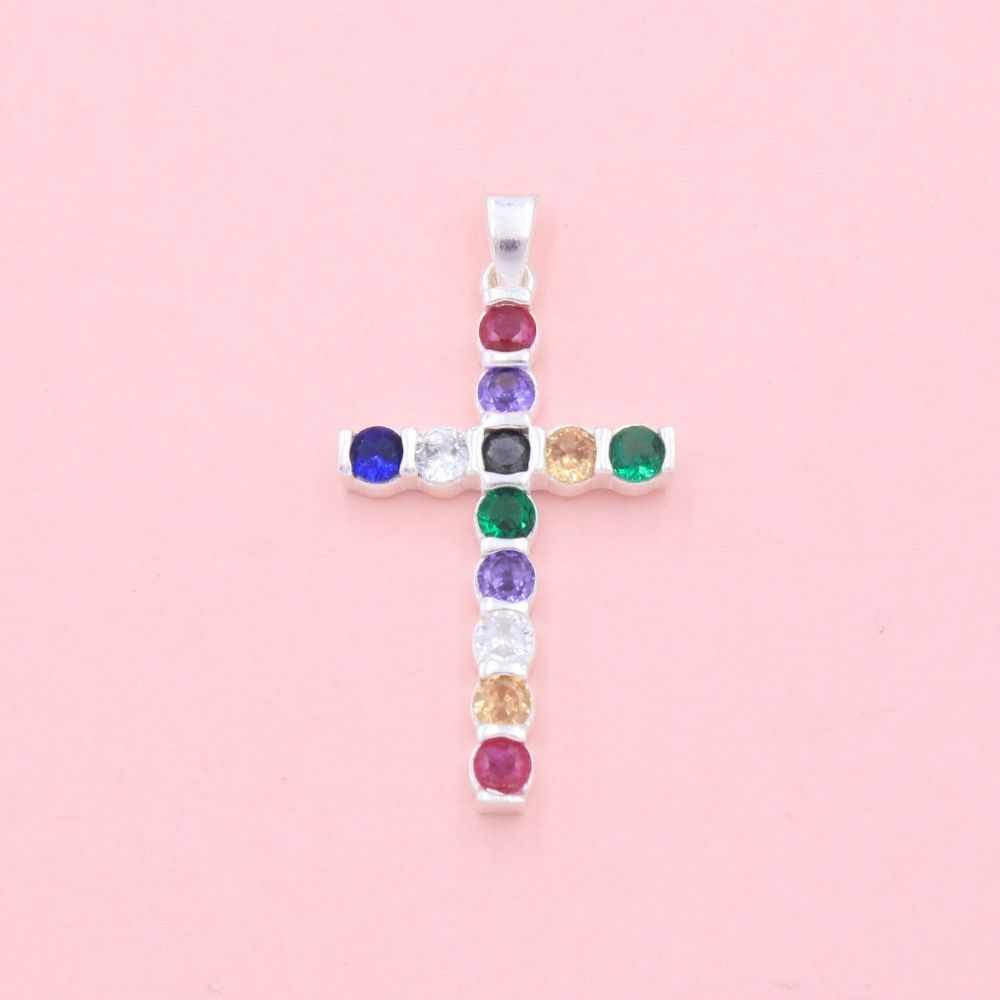 Cruz de Plata .925 con Zirconias de Colores mod. 1256