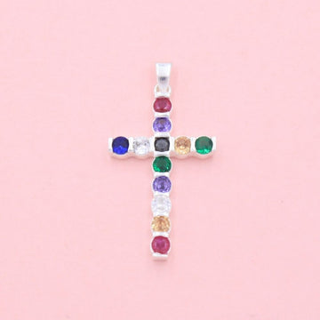 Cruz de Plata .925 con Zirconias de Colores mod. 1256