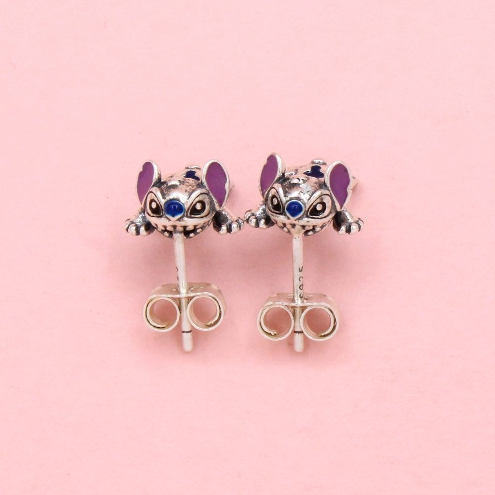 Arete de Plata .925 con Diseño de Stitch en Color Azul mod. 1451