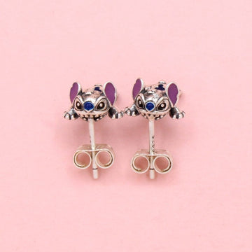 Arete de Plata .925 con Diseño de Stitch en Color Azul mod. 1451