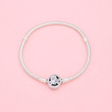 Pulsera Especial de Plata .925 Tejido Cola de Ratón con Broche de Flores y Zirconias mod. 1292