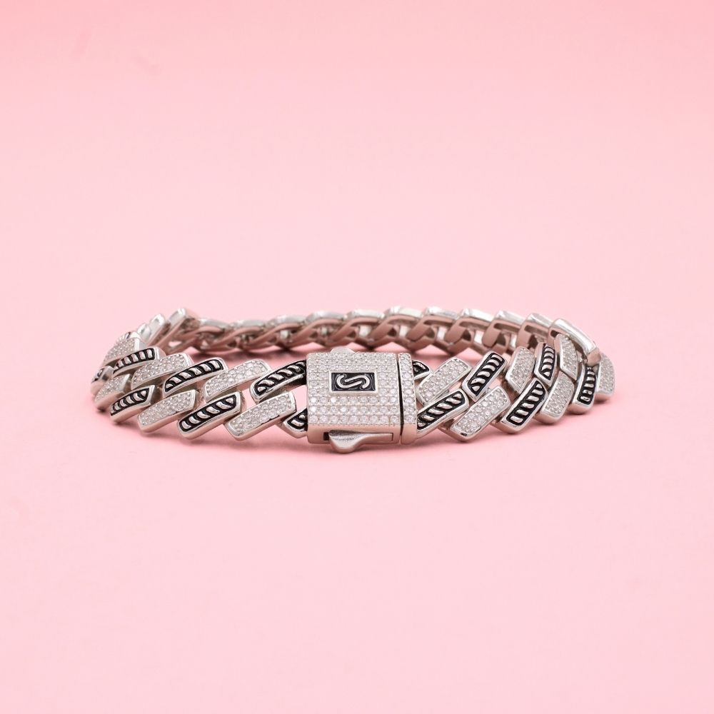 Pulsera Monaco Chain de Plata .925 Tejido Edge con Zirconias mod. 1342