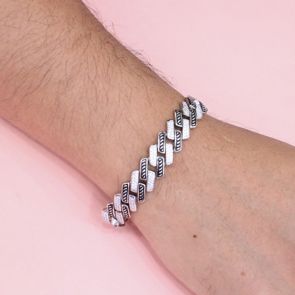 Pulsera Monaco Chain de Plata .925 Tejido Edge con Zirconias mod. 1342