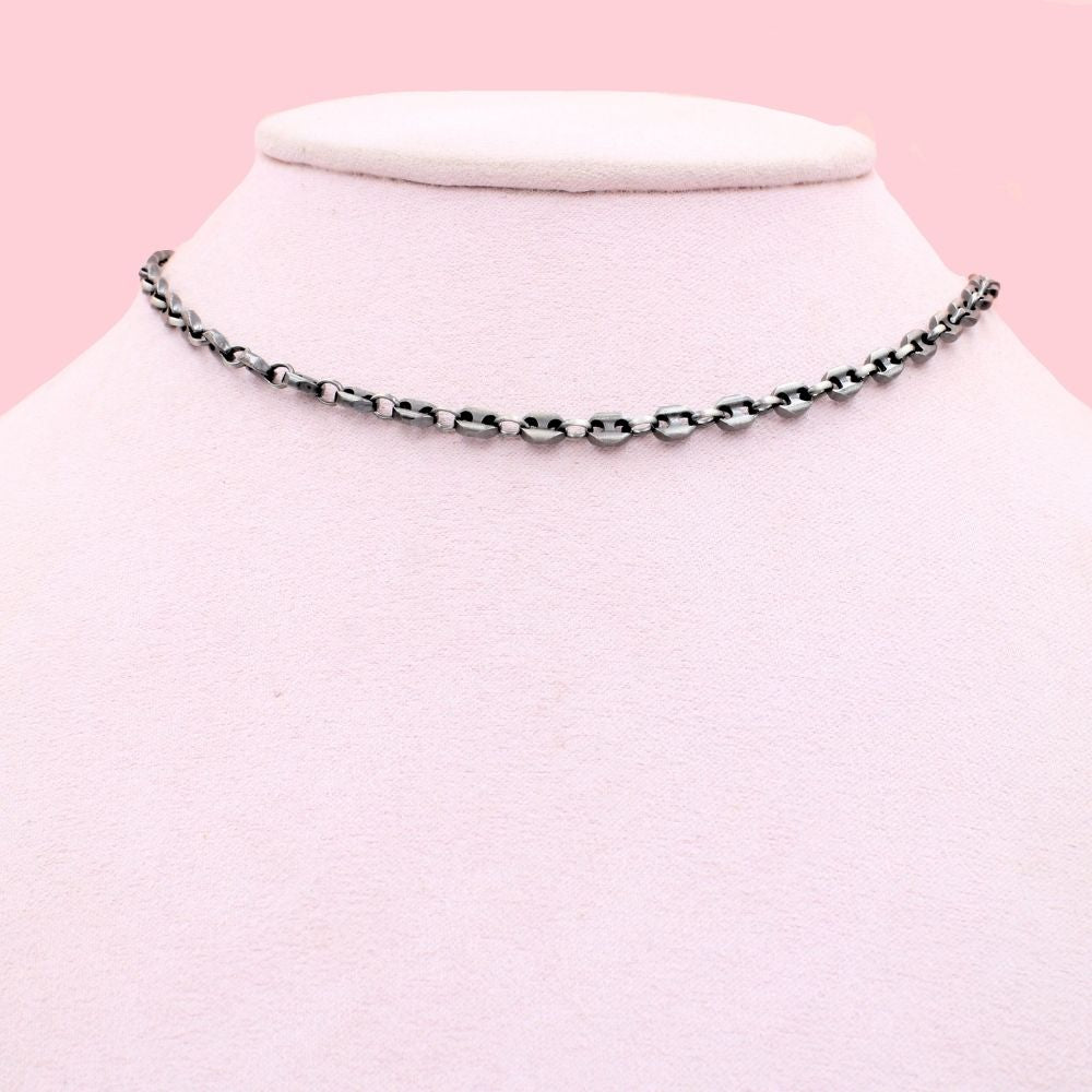 Cadena para Caballero de Plata .925 Color Negro de Tejido Ancla Hueco mod. 1089