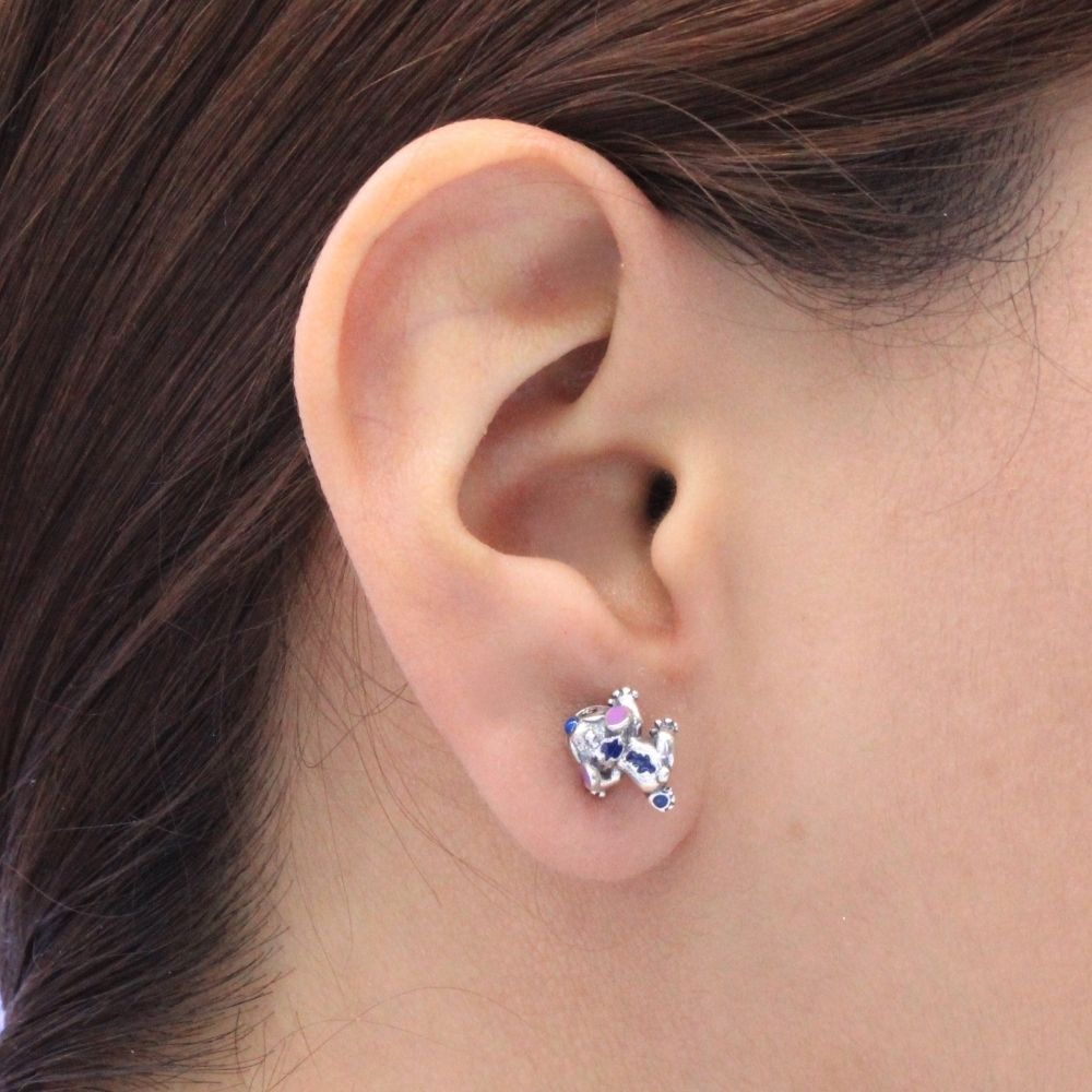 Arete de Plata .925 con Diseño de Stitch en Color Azul mod. 1451