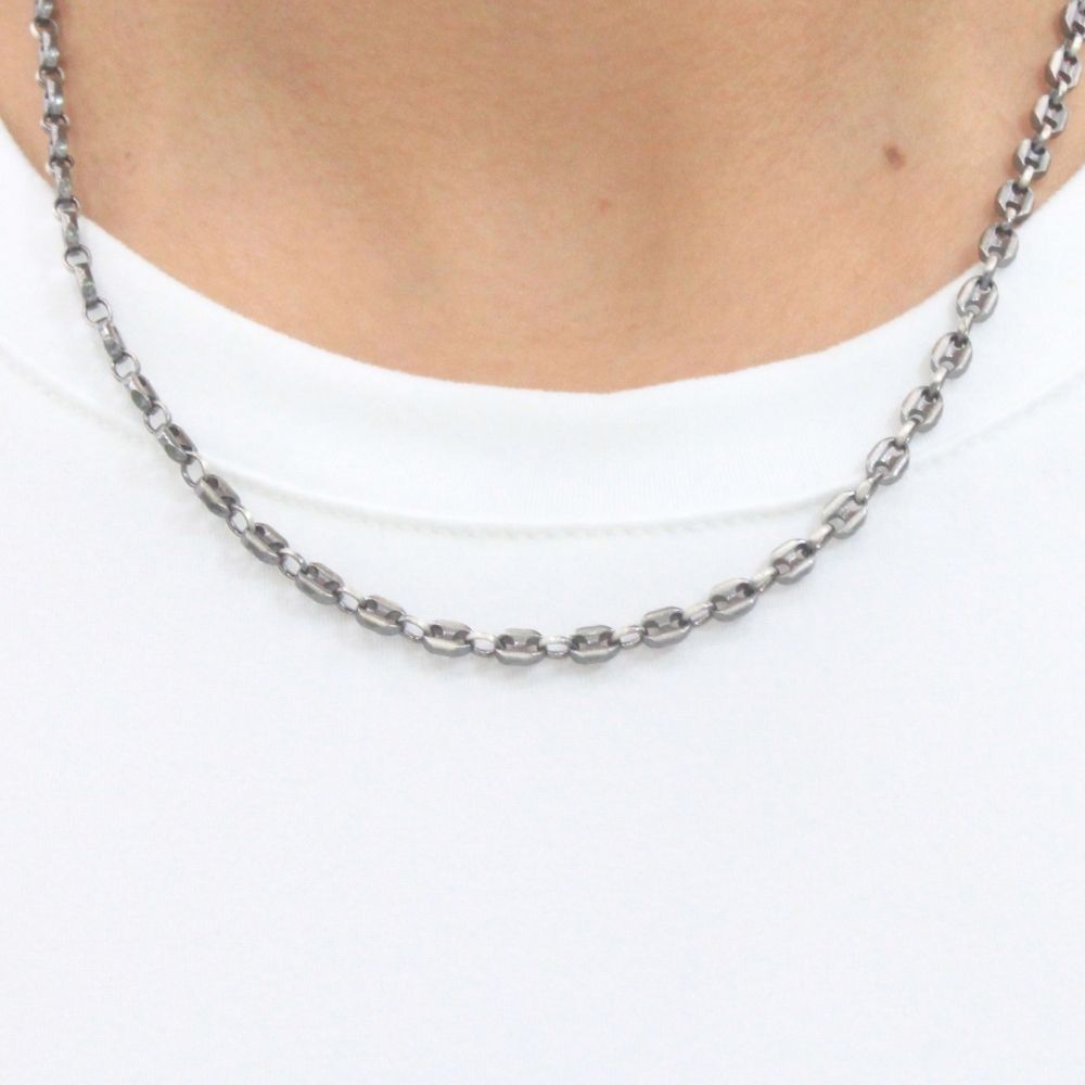 Cadena para Caballero de Plata .925 Color Negro de Tejido Ancla Hueco mod. 1089