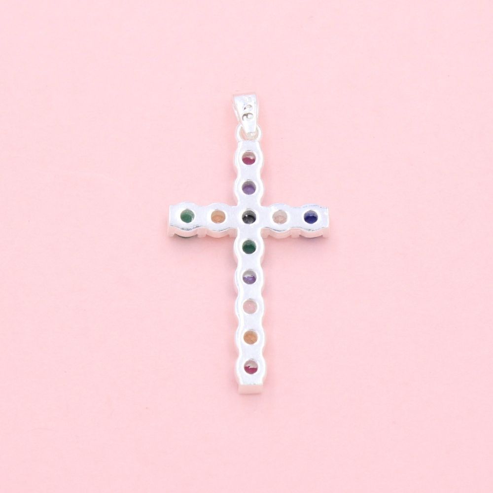 Cruz de Plata .925 con Zirconias de Colores mod. 1256