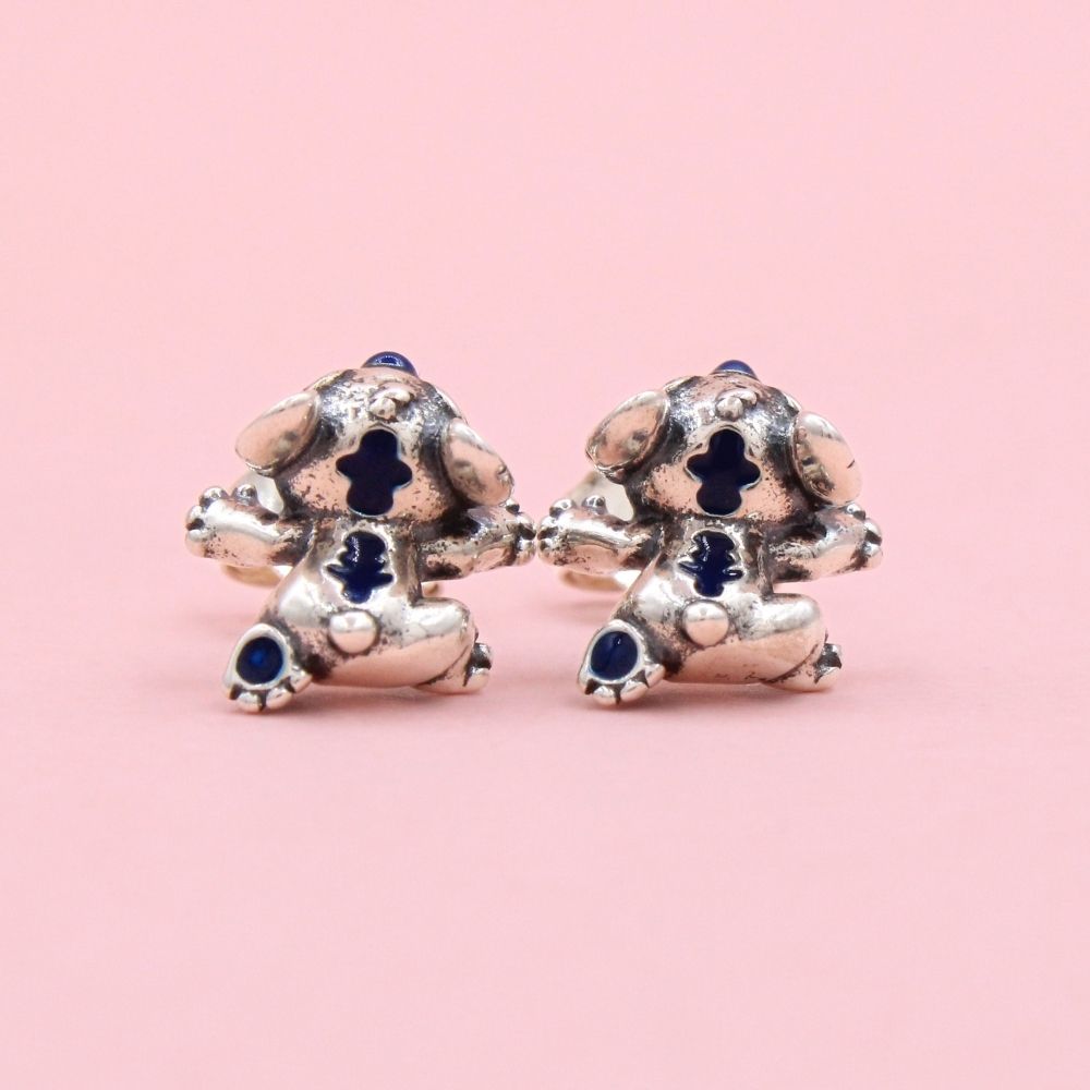 Arete de Plata .925 con Diseño de Stitch en Color Azul mod. 1451