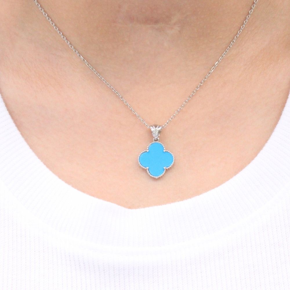 Gargantilla de Plata .925 Trébol Incrustado de Turquesa mod. 1199