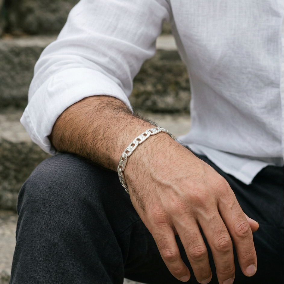Pulsera de Plata .925. Con Tejido de Navaja y Diseño de Estrella mod. 3231