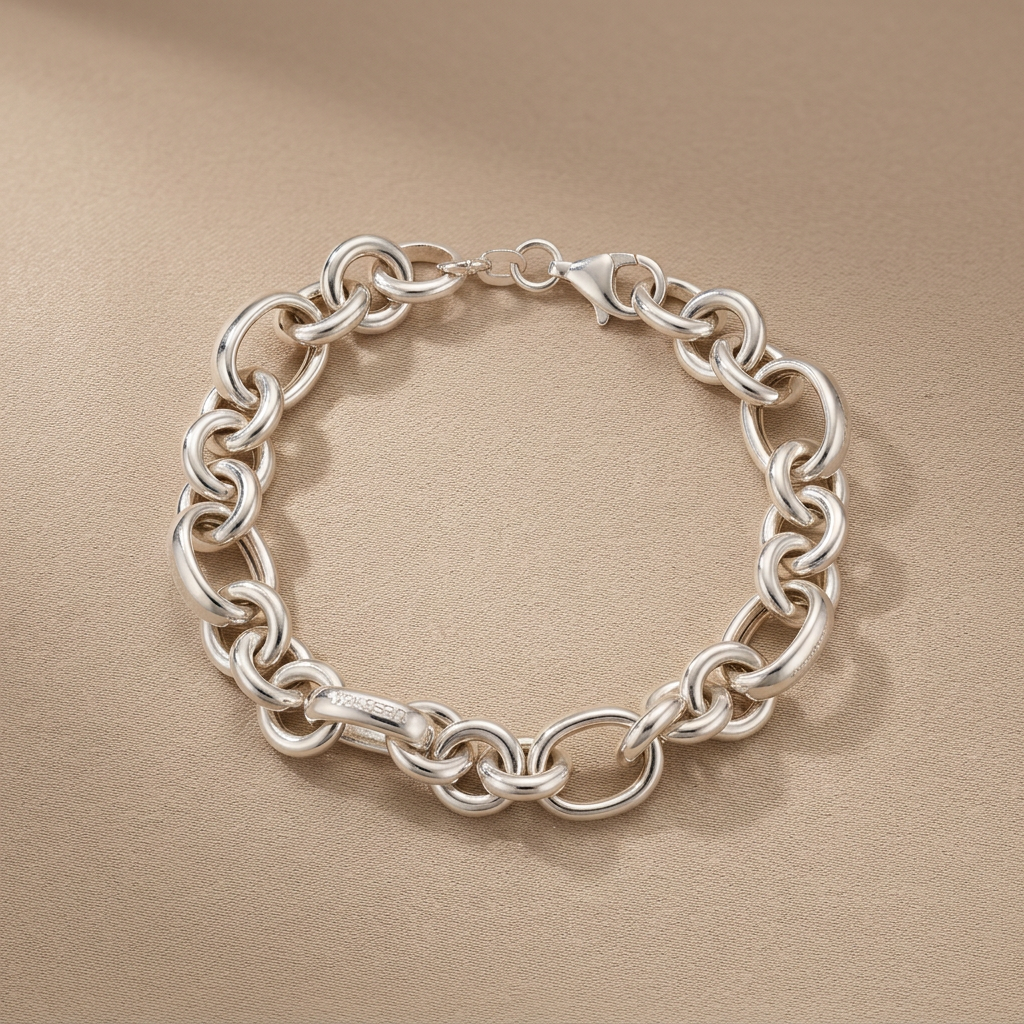 Pulsera de Plata. 925 con Tejido de Cadena Circular y Diseño de Grecas mod.3266