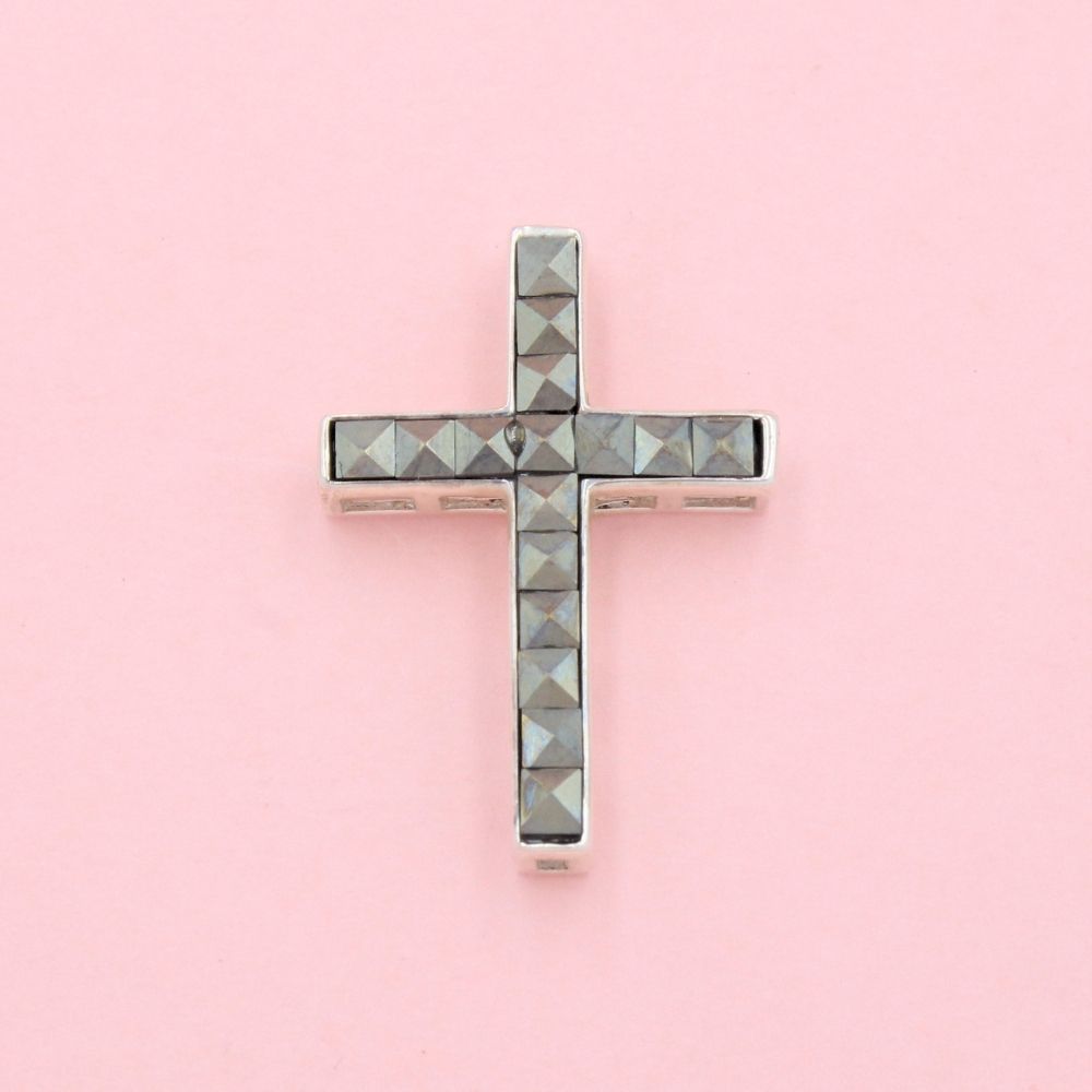 Cruz de Plata .925 de Diseño Hueco con Incrustación de Marquesitas mod. 1257