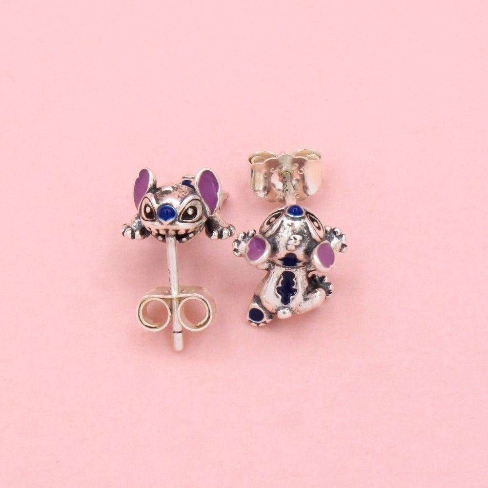 Arete de Plata .925 con Diseño de Stitch en Color Azul mod. 1451