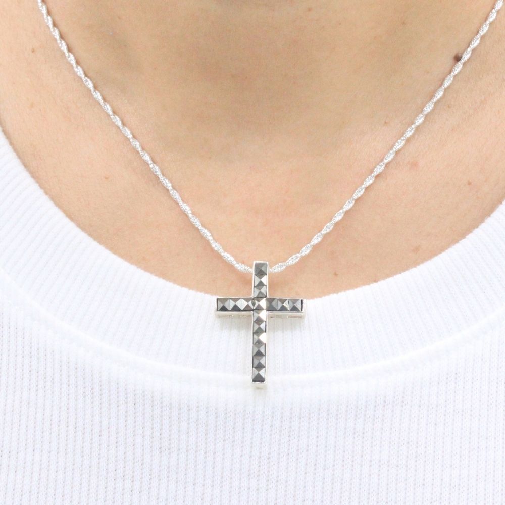 Cruz de Plata .925 de Diseño Hueco con Incrustación de Marquesitas mod. 1257