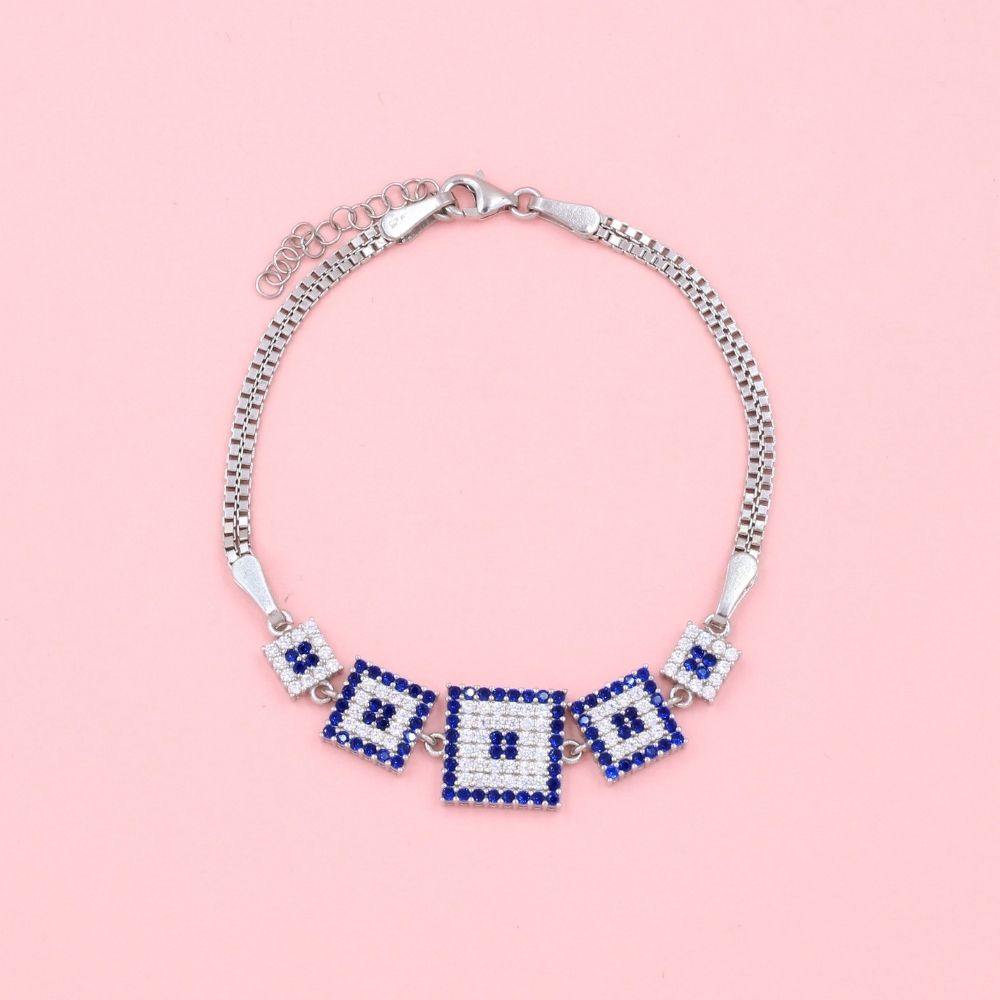 Pulsera de Plata .925 con Ojo Turco de Figura Cuadrada con Incrustación de Zirconias mod. 0986