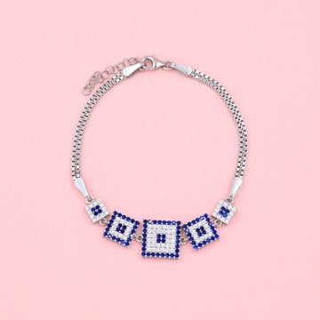 Pulsera de Plata .925 con Ojo Turco de Figura Cuadrada con Incrustación de Zirconias mod. 0986