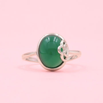 Anillo para Dama de Plata .925 Diseño Oval con Ágata Verde mod. 1181