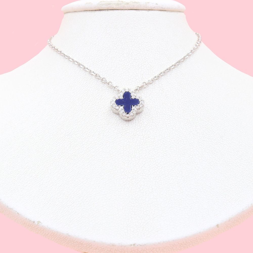 Gargantilla de Plata .925 Trébol de Ónix Azul con Bisel de Zirconias mod. 1200