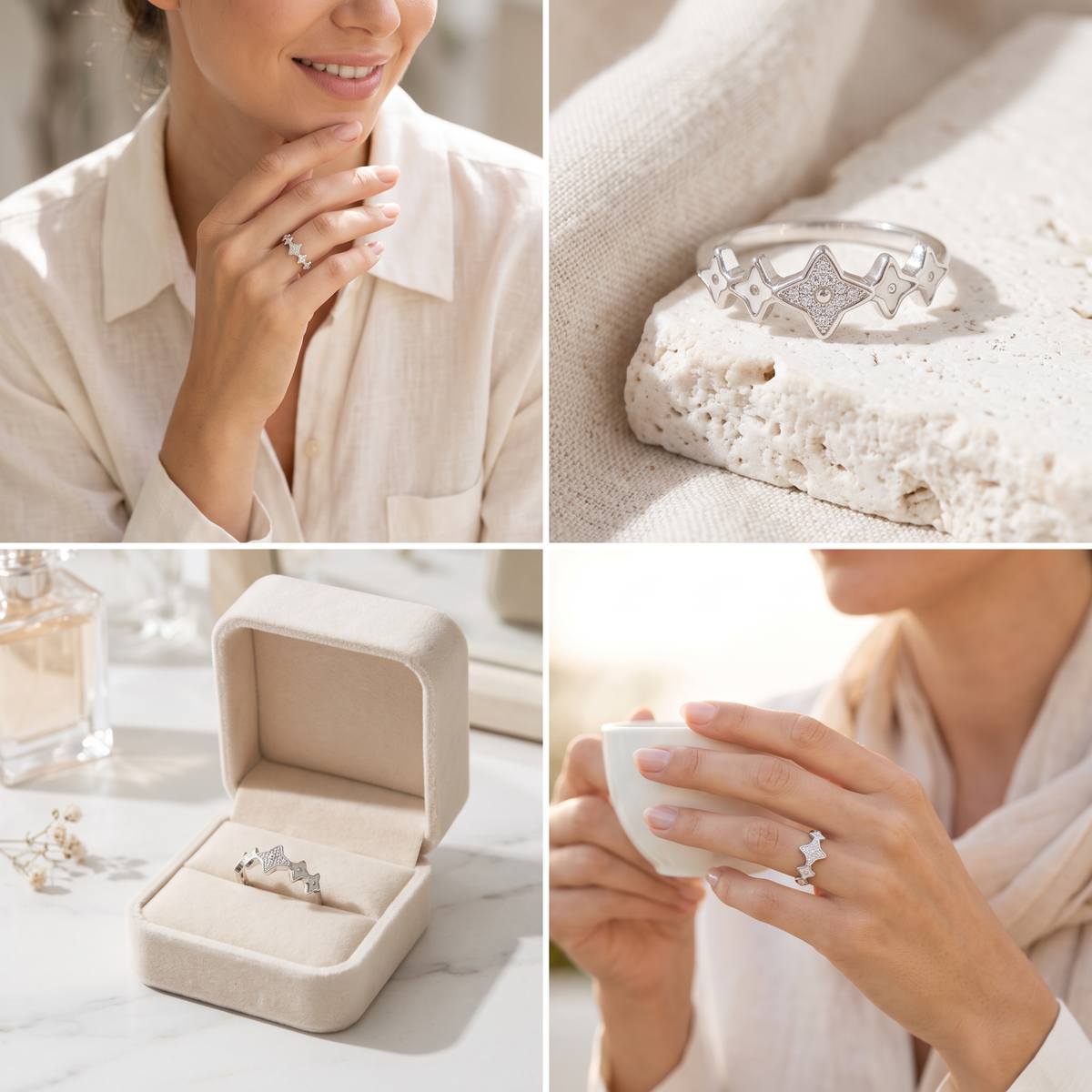 Anillo de Plata. 925 con Diseño de Estrellas  y Madre Perla con Zirconia mod.3251