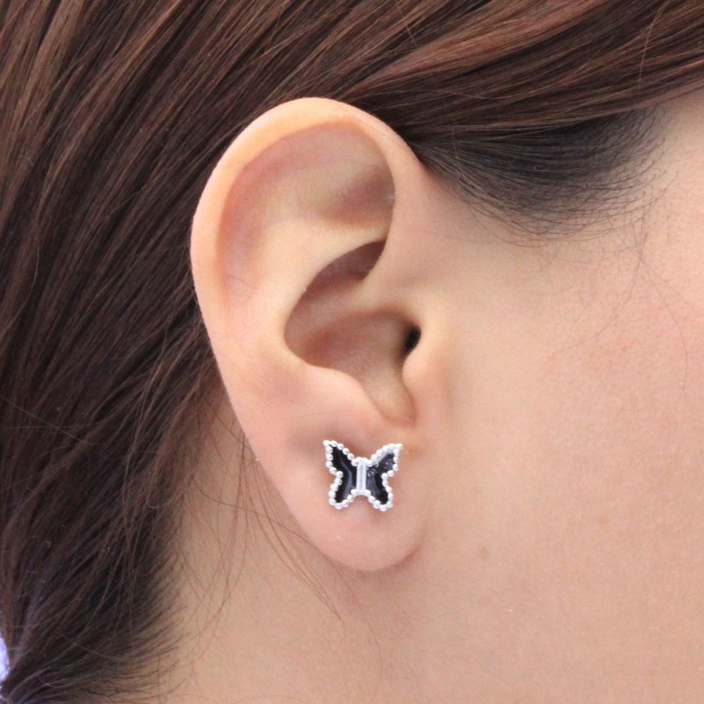 Arete de Plata .925 con Diseño de Mariposa Brillante mod. 1452