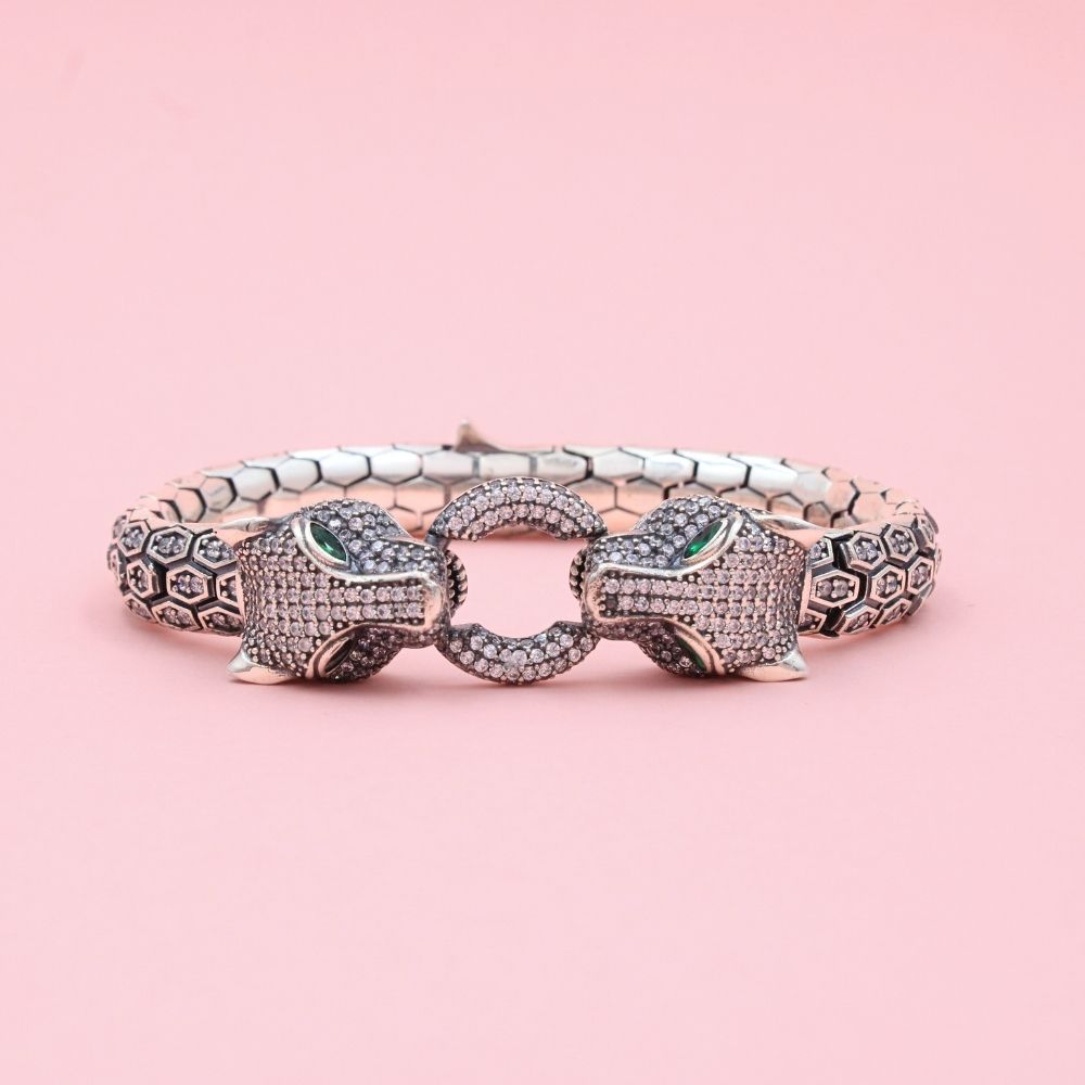 Pulsera Especial Rodizado en Tejido de Vibora Hueco con Zirconia Brillantes mod. 0901