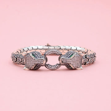 Pulsera Especial Rodizado en Tejido de Vibora Hueco con Zirconia Brillantes mod. 0901