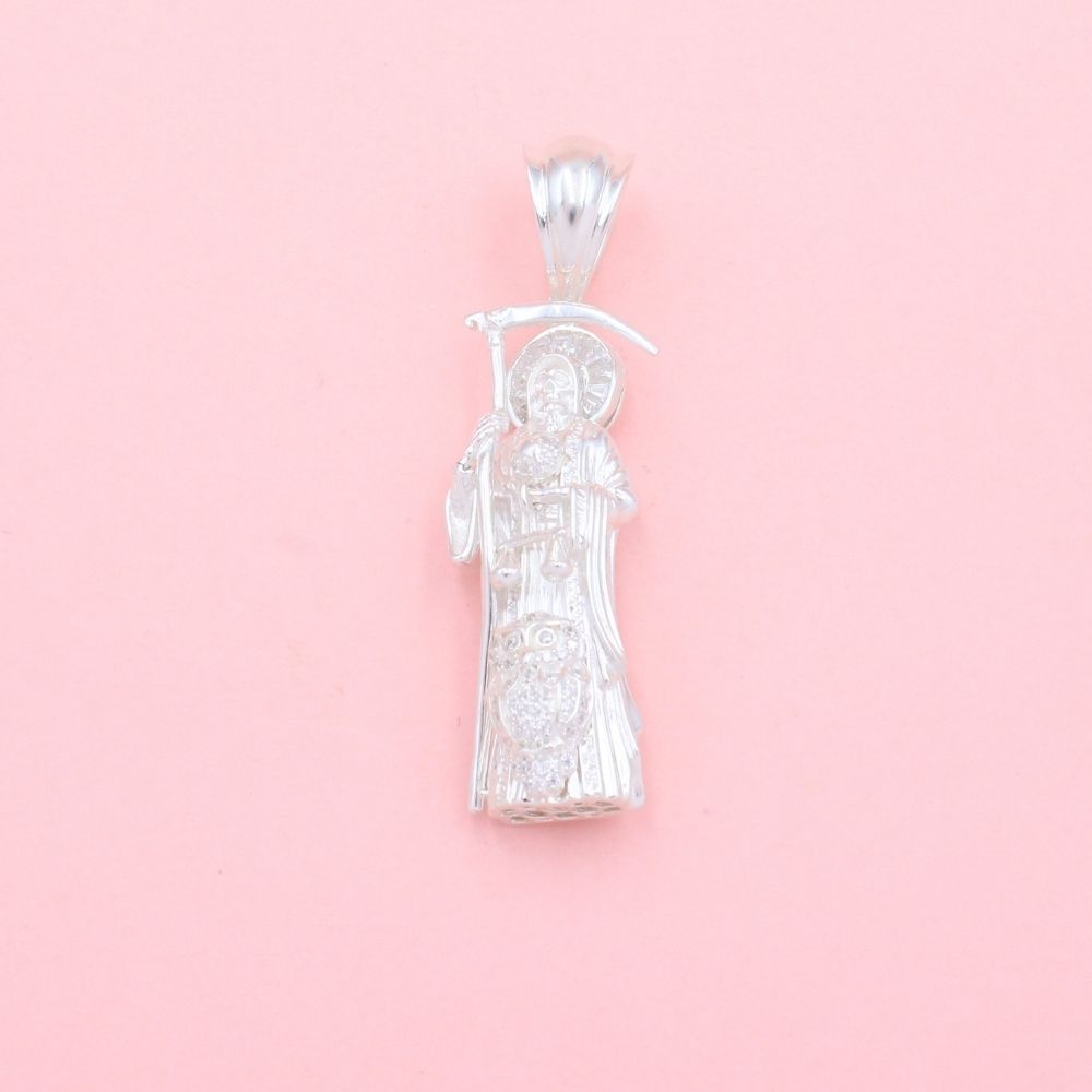 Dije de Plata .925 Santa Muerte de Diseño Hueco con Zirconias Finas mod. 1343