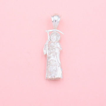 Dije de Plata .925 Santa Muerte de Diseño Hueco con Zirconias Finas mod. 1343