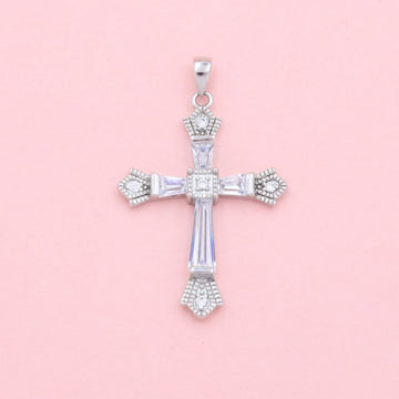 Cruz de Plata .925 Diseño Fino con Zirconias de Corte Baguette mod. 1258