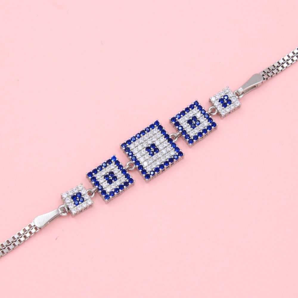 Pulsera de Plata .925 con Ojo Turco de Figura Cuadrada con Incrustación de Zirconias mod. 0986
