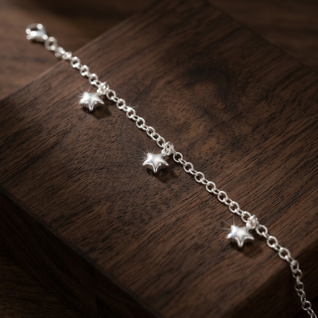 Pulsera de Plata. 925  con Tejido de Circulos y Estrellas Lisas con Colagante  mod.3285