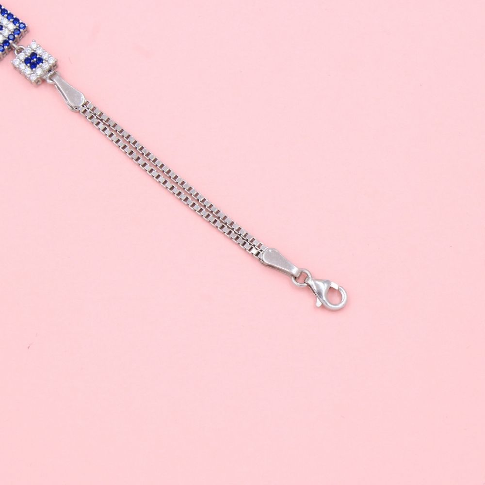 Pulsera de Plata .925 con Ojo Turco de Figura Cuadrada con Incrustación de Zirconias mod. 0986