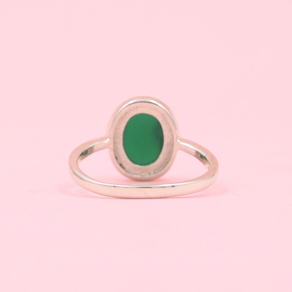 Anillo para Dama de Plata .925 Diseño Oval con Ágata Verde mod. 1181