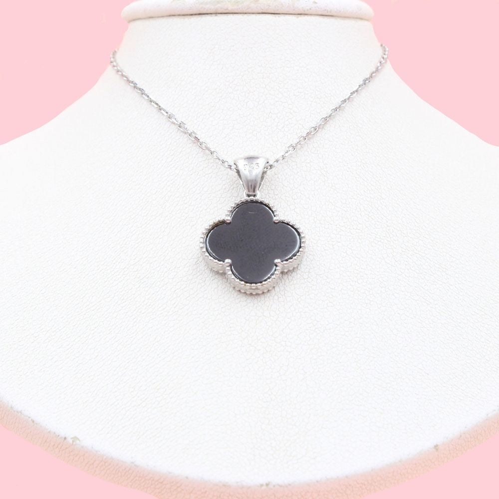 Gargantilla de Plata .925 Trébol de Ónix Oscuro mod. 1201