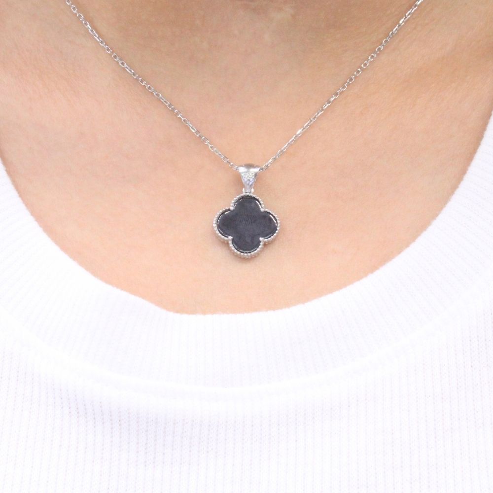 Gargantilla de Plata .925 Trébol de Ónix Oscuro mod. 1201