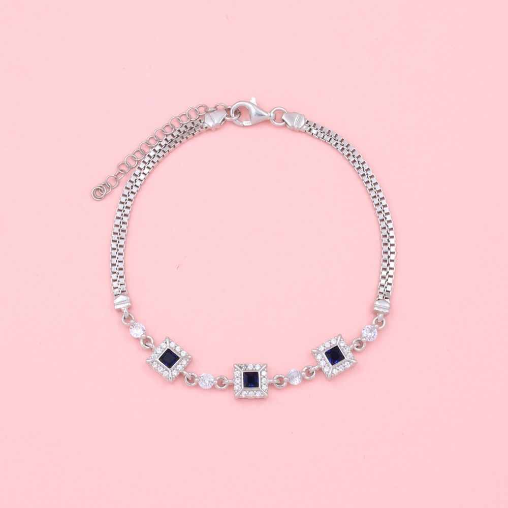 Pulsera de Plata .925 de Tejido Cubo con Zirconias Color Azul Zafiro mod. 0987