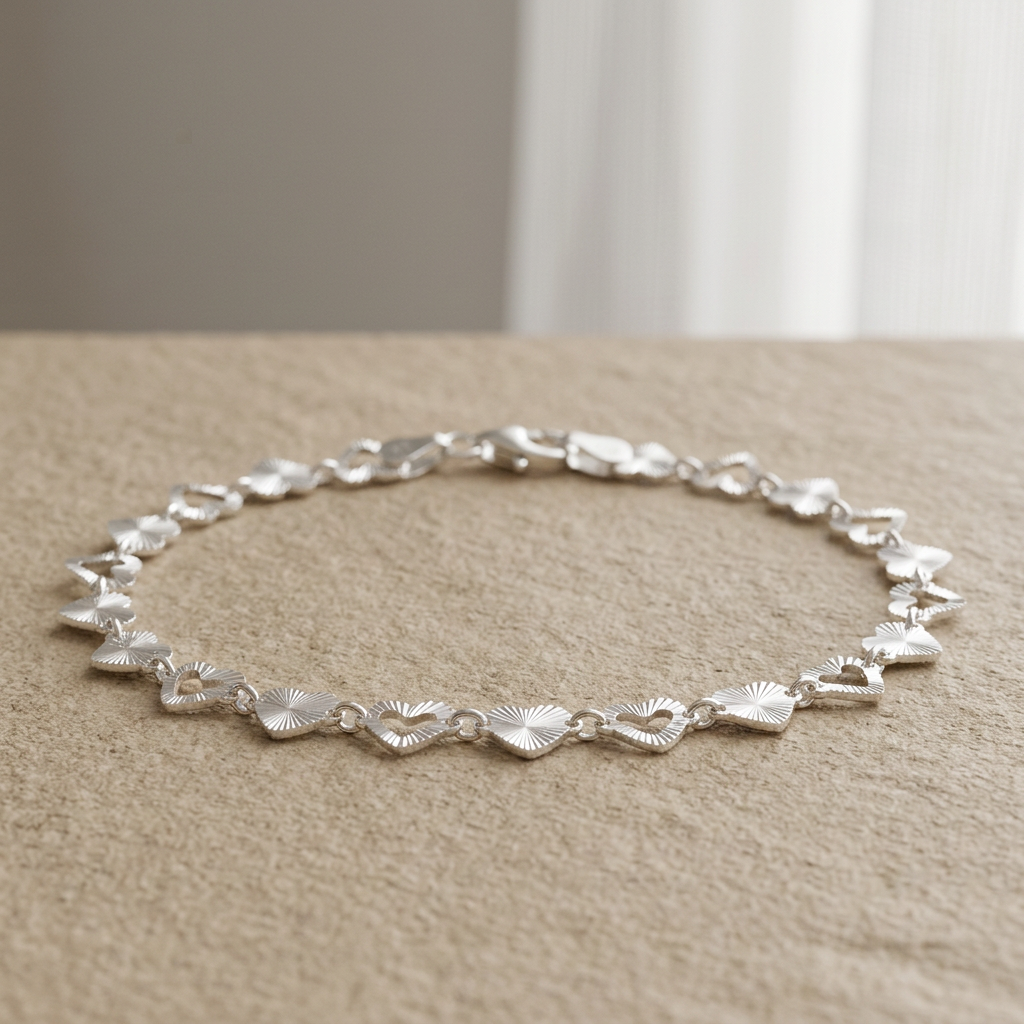 Pulsera de Plata. 925 Diseño de Corazones Acanalados Radiantes mod.3286