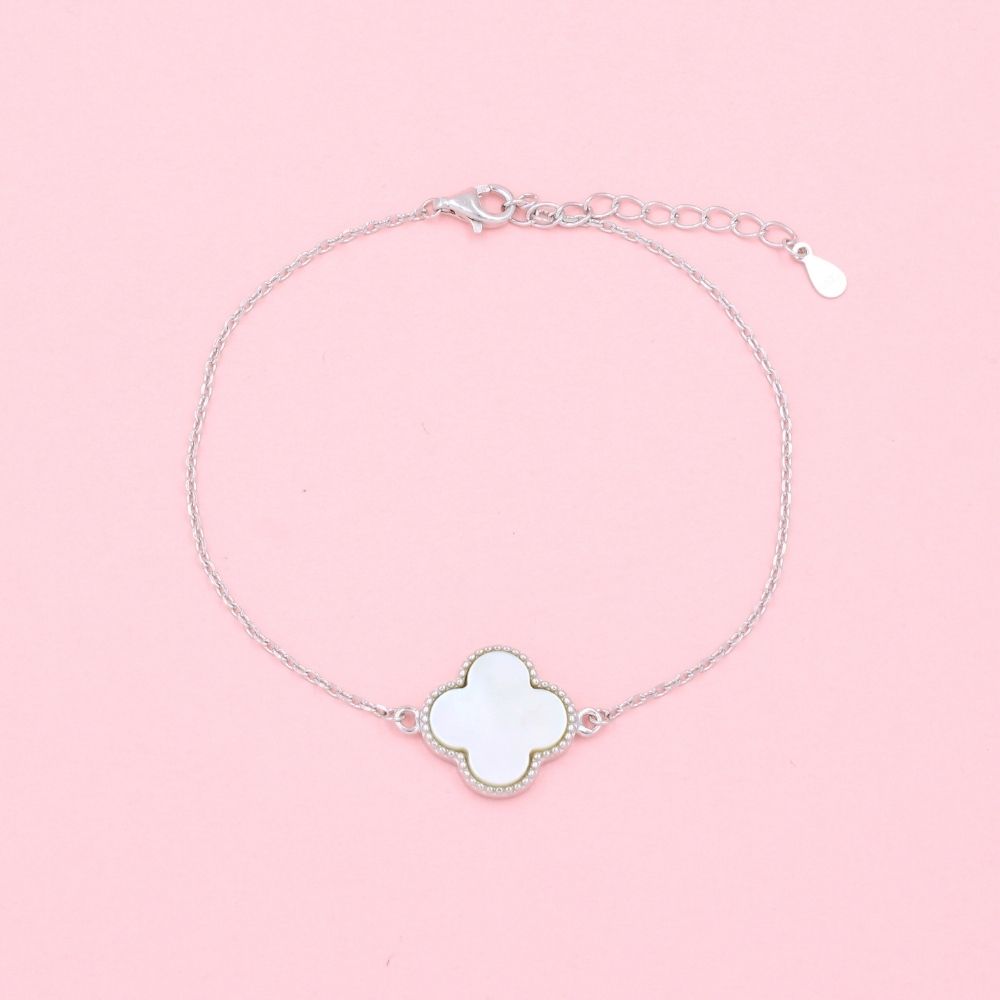 Pulsera de Plata .925 Tejido Fino con Trébol de Madre Perla mod. 1037