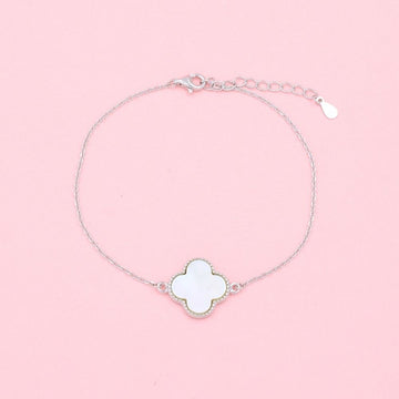 Pulsera de Plata .925 Tejido Fino con Trébol de Madre Perla mod. 1037