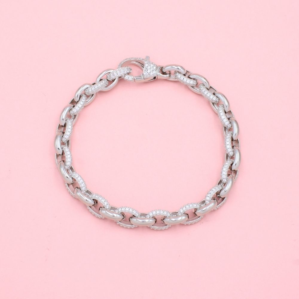 Pulsera de Plata .925 Tejido Cobra Especial con Eslabones Incrustados con Zirconias mod. 1283