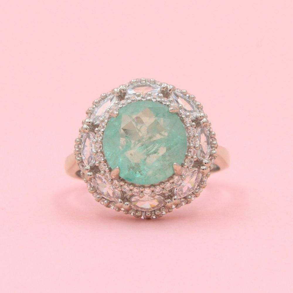 Anillo Elegante con Zirconia Redonda Color Verde Espinel mod. 0719