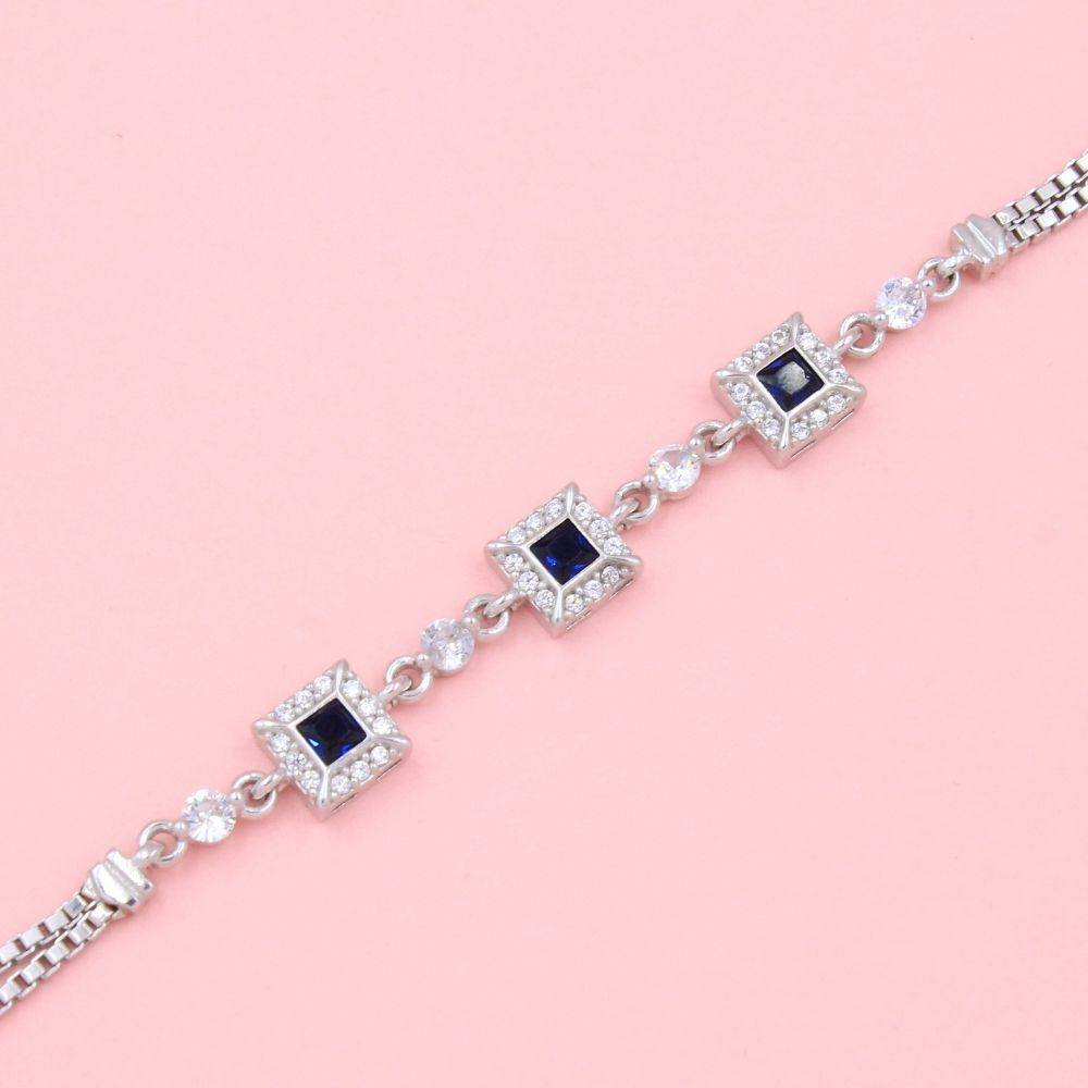 Pulsera de Plata .925 de Tejido Cubo con Zirconias Color Azul Zafiro mod. 0987