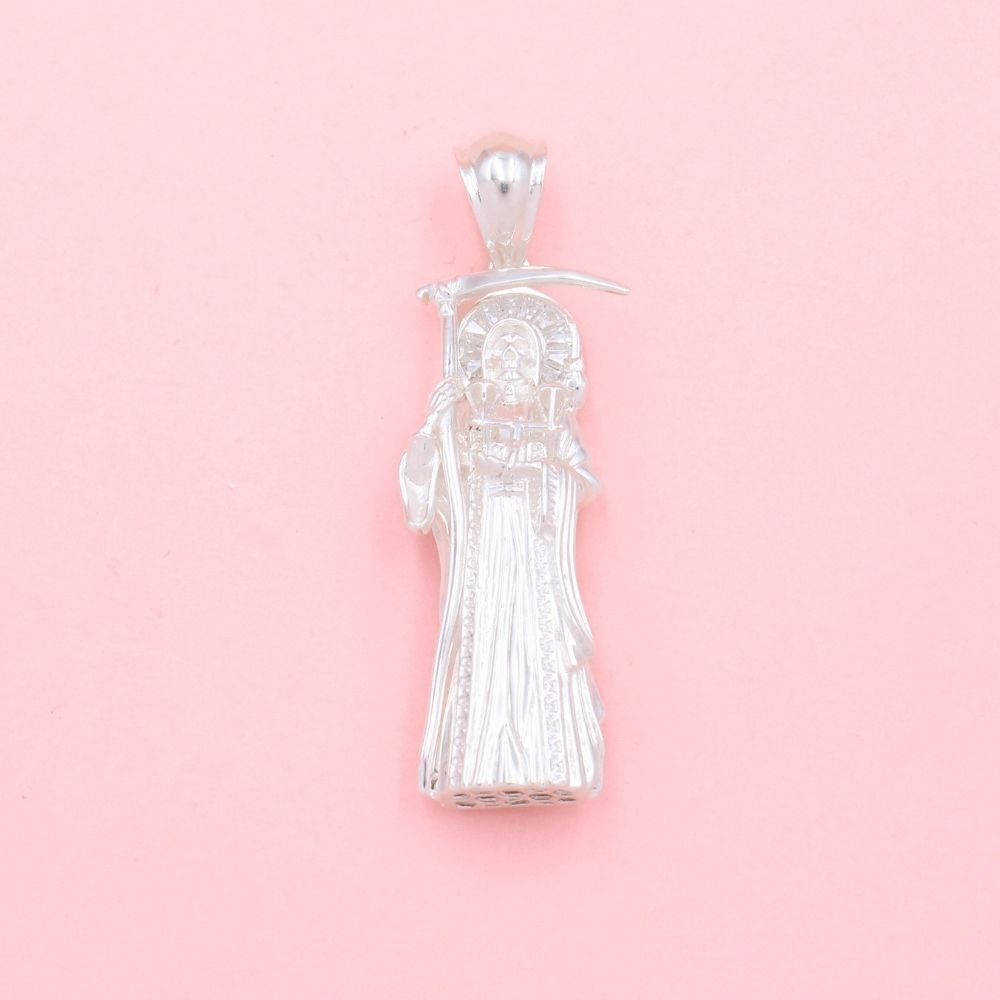 Dije de Plata .925 Santa Muerte de Diseño Hueco con Zirconias Brillantes mod. 1345